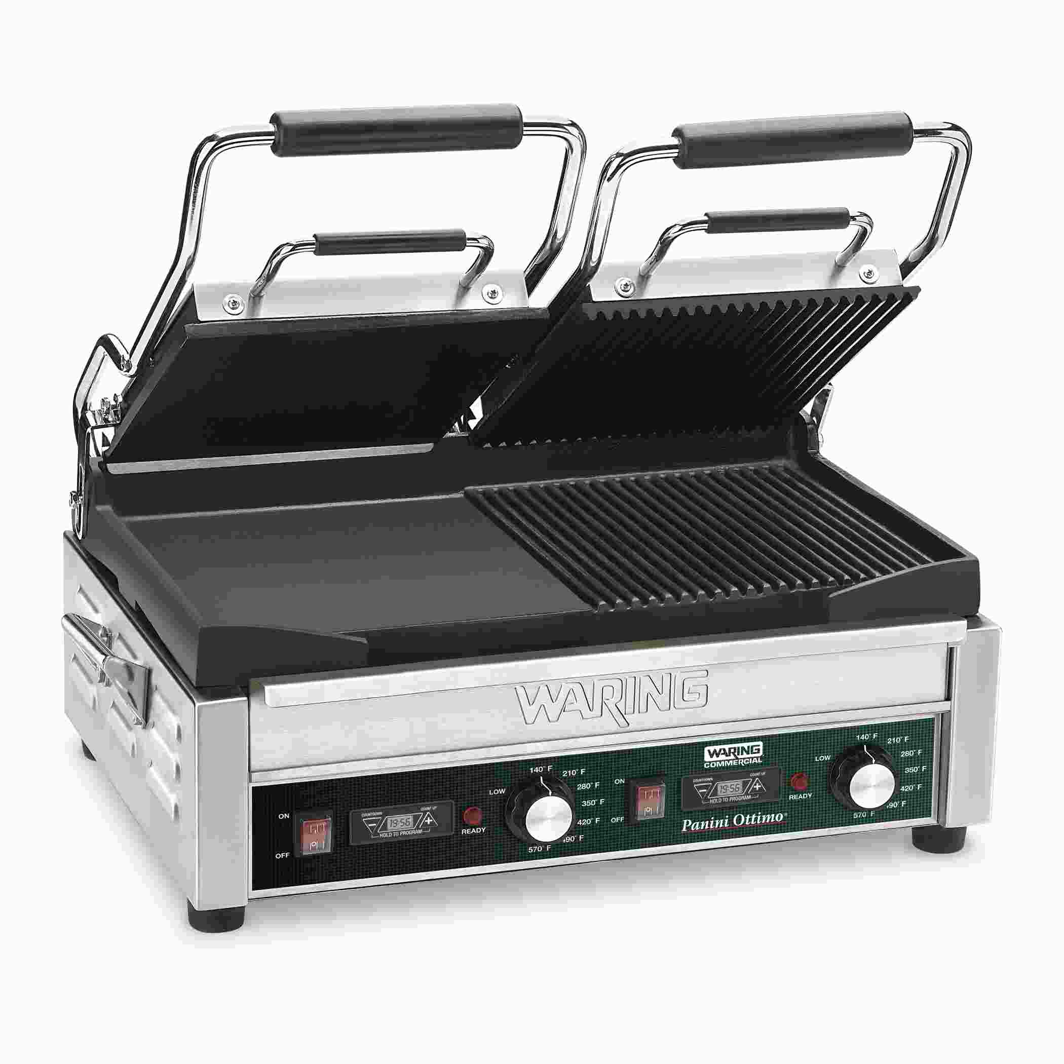 Ribbed and Flat Grill with Timer, 17" x 9.5", 240 Volt